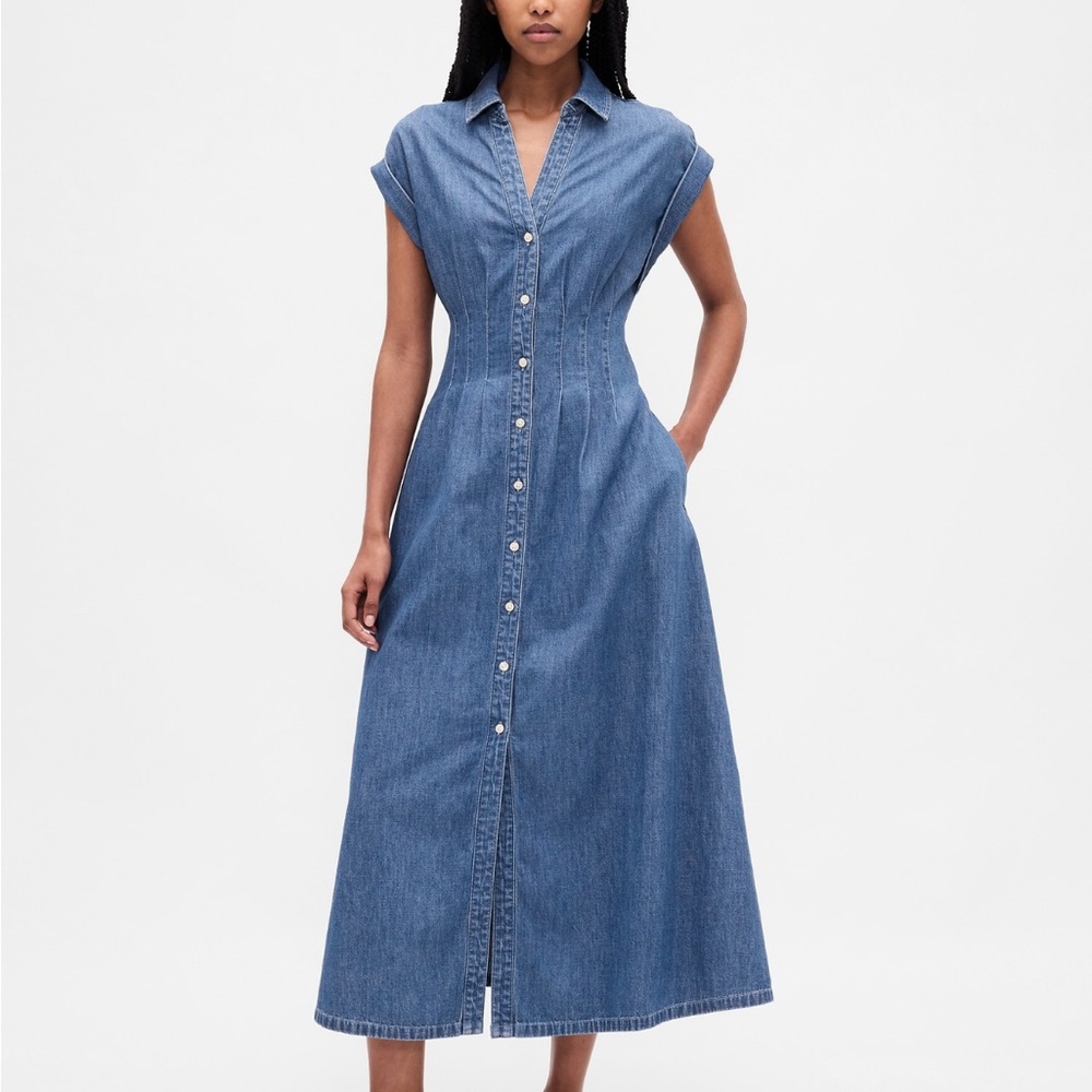 GAP denim roll cuff midi shirt dress
